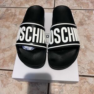 Moschino Black Slide Sandals